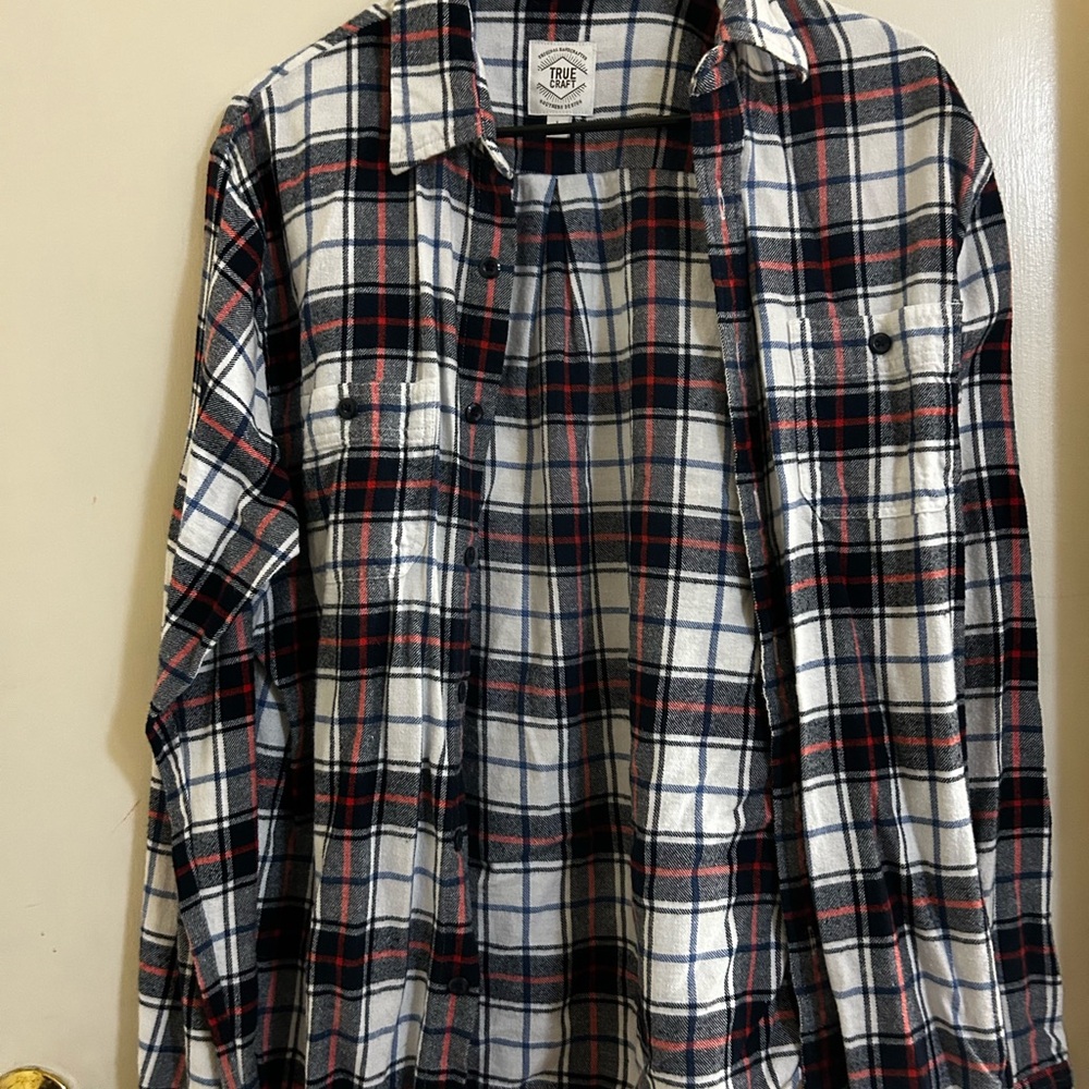 True Craft White, Blue, and Red Plaid Flannel